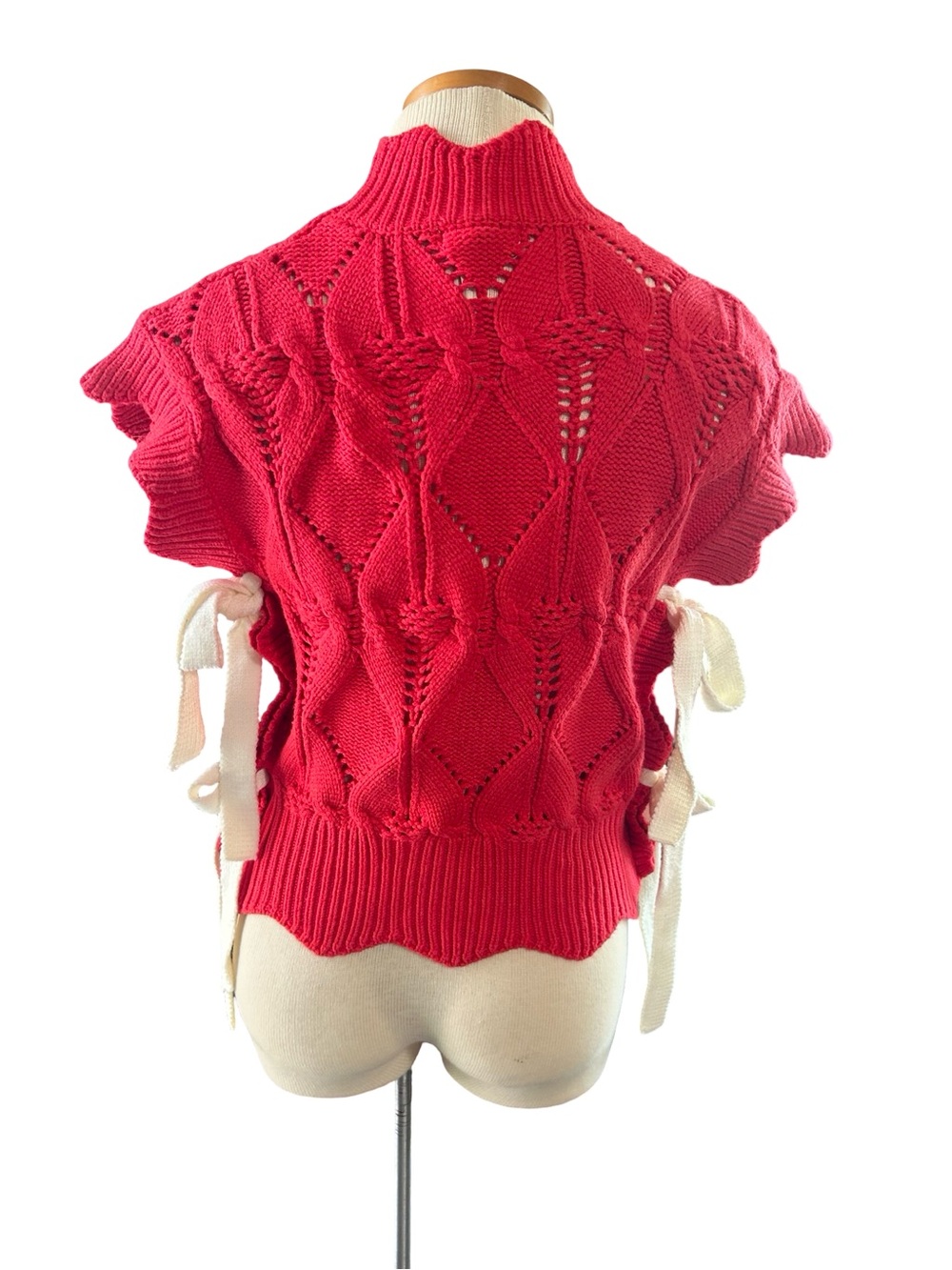 &merci Red Cable Knit Side-Tie
Mock Neck Sweater Vest - Picture 4 of 8